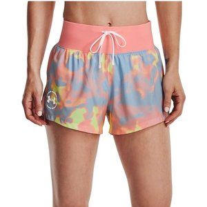New Under Armour Run Up The Pace High-Rise Running Shorts Orange Tie-Dye Size XS
